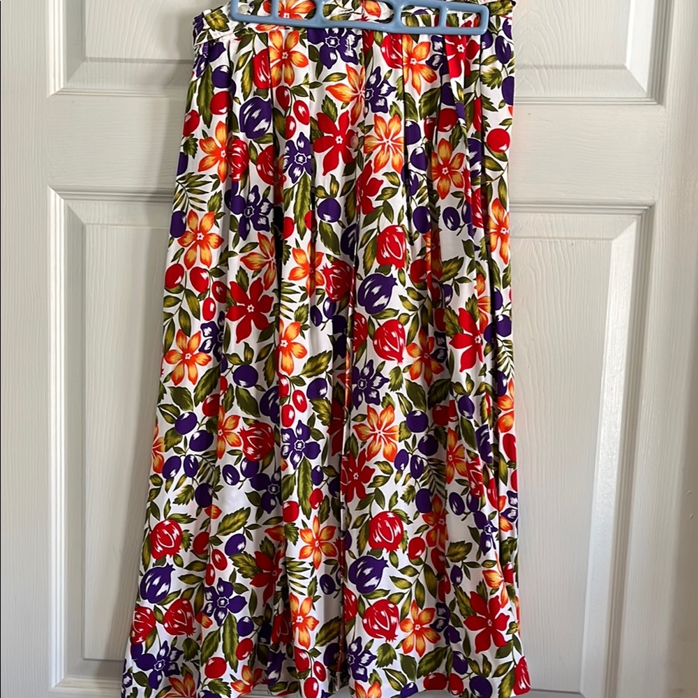 Chaus Red and Orange A-Line Midi Skirt with Pleats for Casual Wear